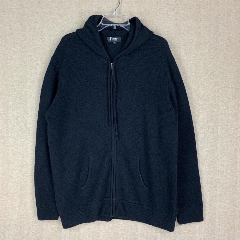 🚨 SOLD 🚨 Cashmere Boutique Size XL 100% Cashmere Pure Black Hoodie Full Zip